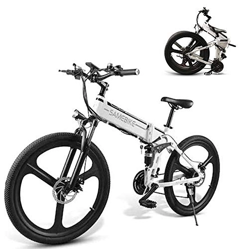 Vélos électriques : SAMEBIKE VTT électrique 26 Pouces Roue Pliante Ebike 48V 10AH VTT électrique pour Adultes (Blanc)