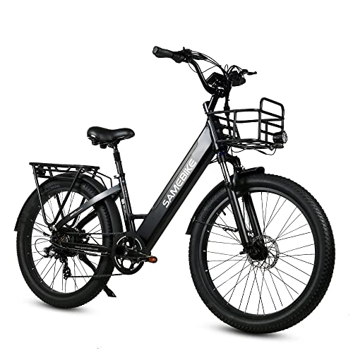 Vélos électriques : SAMEBIKE Vélo Électrique, 26" VTT Fat Bike Electrique Adulte, Batterie 48V / 14Ah, Max.Portée 40-100km, Livré avec Cadre de Rangement Avant, City Ebike Homme Femme