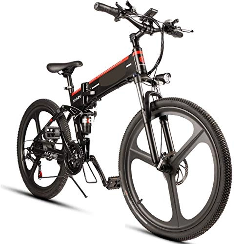 Vélos électriques : SBR Vélo de Montagne Pliant pour vélo de Montagne électrique Adulte 48V 10AH et vélo de Montagne électrique 21 Vitesses Hors Route (Jante en Alliage de magnésium, 350W) (Noir)