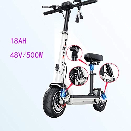 Vélos électriques : Scooter lectrique Adulte, Scooter Urbain Pliable, phares LED, Pack de Batterie au Lithium 18650 15, 6-21Ah / 48V, Moteur sans Balai 500W-Blanc / 18.0AH / 80-90KM