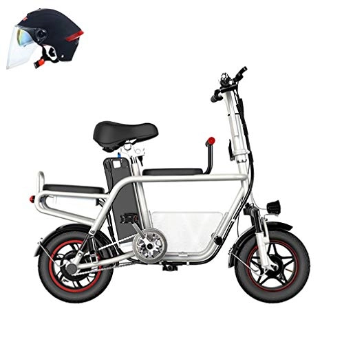 Vélos électriques : Scooter électrique vélo électrique vélo Pliant Moto Panier de Rangement Avant Parent-Enfant Voiture accoudoir Deux Places Adulte Petit Voyage Batterie Femelle Amovible 45km10A(Envoyer Casque)