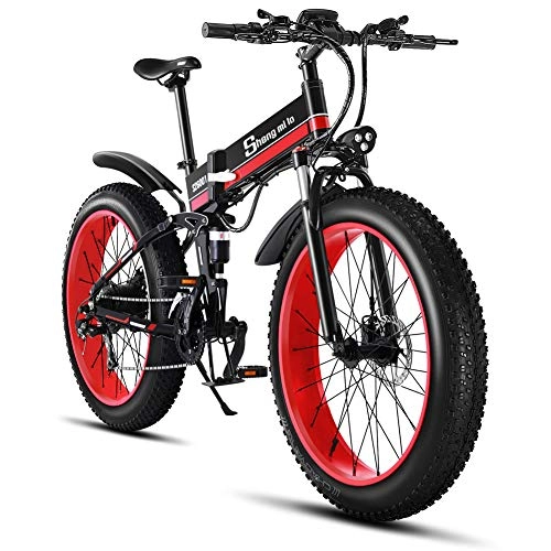 Vélos électriques : Shengmilo 1000W Fat ebike, Vlo lectrique, Pliable, 21 Vitesses, Suspension Totale, Frein Disque hydraulique