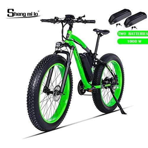 Vélos électriques : Shengmilo 1000W Motor Vlos lectriques 26 Pouces Mountain E-Bike, Vlo Pliant lectrique, Fat Tire 4 Pouces Shimano 21 Speed & XOD Brake(Vert)
