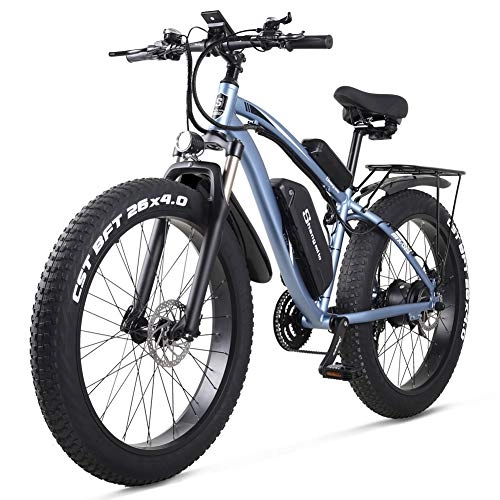 Vélos électriques : Shengmilo 26 Pouces Gros Pneu Vélo Électrique 48 V 1000 W Moteur Neige Vélo Électrique avec Shimano 21 Vitesse Montagne Vélo Électrique Pédale Assist Batterie Au Lithium (MX02S) (Bleu)