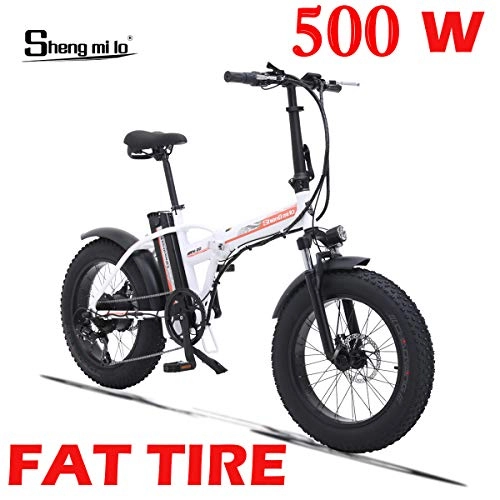 Vélos électriques : Shengmilo 500W Vélos électriques Mountain Snow E-Bike Cyclisme sur Route, Fat Tire 4 Pouces, Shimano à Vitesse Variable 7 (Blanc)