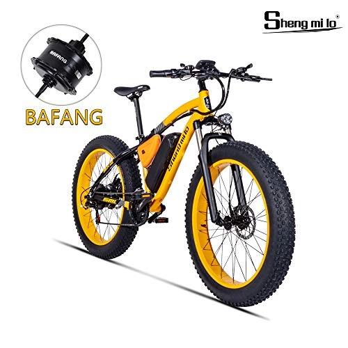 Vélos électriques : Shengmilo Bafang Motor 26 Pouces pour Montagne Vélos électriques, Vélo Pliant Électrique, Pneu De 4 Pouces (Jaune)