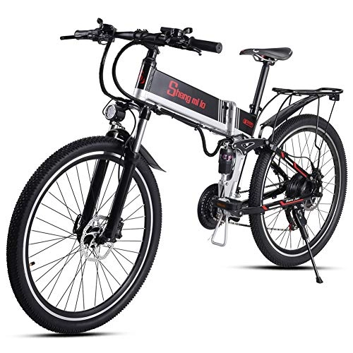 Vélos électriques : Shengmilo-M80 Vélo De Montagne Électrique Vélo Électrique Pliant De 26 Pouces, Suspension Complète De 48v 13ah Et Vitesse De Shimano 21 avec Tablette Arrière (Pneu Noir à Rayons 500W)