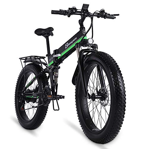 Vélos électriques : Shengmilo MX01 Plier Vélo électrique 48V 1000W VTT Electrique Gros Pneu Bicyclette Vélo pour Adulte Vélo de Ville Homme E-Bike Vélo à Assistance électrique Suspension complète Electric Bike (Vert)