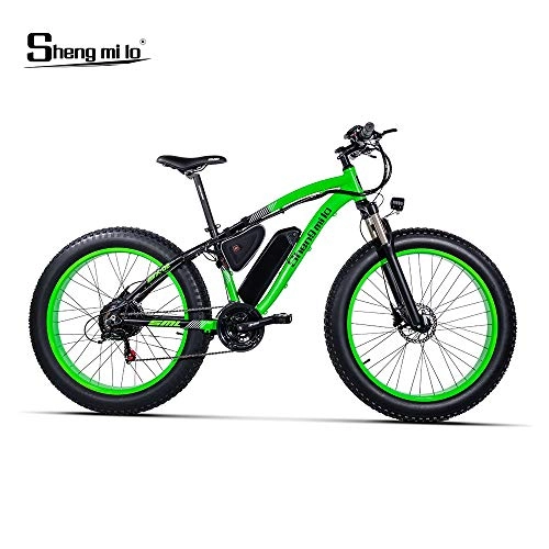 Vélos électriques : Shengmilo-MX02 Vélo électrique de 26 Pouces, Bicyclette électrique de Neige de Moteur de 48V 1000W, Bicyclette électrique Vitesse Shimano 21, Frein à Disque hydraulique à Batterie au Lithium … (Vert)