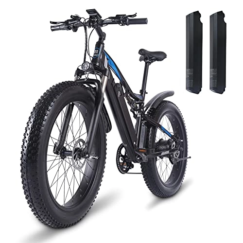 Vélos électriques : Shengmilo -MX03 Full Suspension vélo électrique, Snow Mountain Vélo électrique, 26 Pouces 4.0 Fat Tire ebike, 48 V * 17 Ah Batterie au Lithium, Shimano 7 Vitesses (Noir)