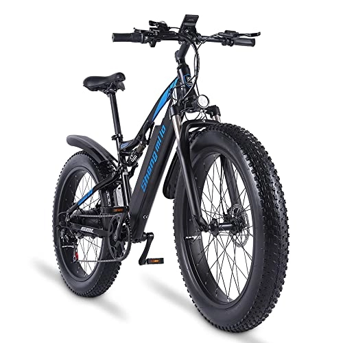 Vélos électriques : Shengmilo -MX03 Vélo électrique Full Suspension Snow Mountain Bike 26" 4.0 Fat Tire E-Bike 48 V 17 Ah Batterie au lithium Shimano 7 vitesses