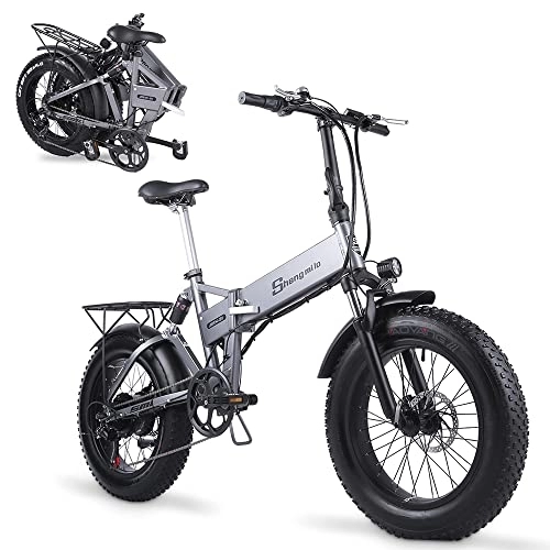 Vélos électriques : Shengmilo-MX21 Foldable Electric Bicycle, 20inch 4.0 Fat Tire, 48v 13AH Battery，Full Suspension Mountain Bike Electric Bicycle Beach Cruiser Bike