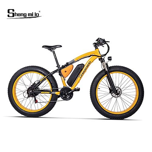 Vélos électriques : Shengmilo Vlo lectrique de 26 Pouces de Pneu Fat, Bicyclette lectrique de Neige BAFANG 48V 500W, Assistance de pdale Vitesse Shimano 21, Frein de la Batterie au Lithium Hydraulic Disc