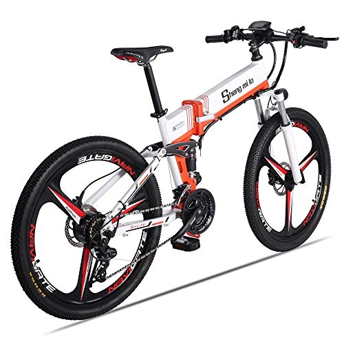 Vélos électriques : Shengmilo Vélo de Montagne électrique E Bike Pliant 26 Pouces 350W 21 Vitesses Shimano Dérailleur Double Frein À Disque Smart Vélo Électrique
