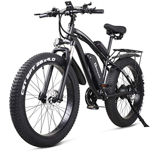 Vélos électriques : Shengmilo Vélo Electrique 1000W VTT Electrique Montagne ebike 26" 4.0 Gros Pneu Electric Bike Moteur Batterie Lithium 48V 13A 21 Adulte Homme Vitesses Disque hydrauliques (Noir)