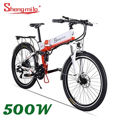 Vélos électriques : Shengmilo Vélo Pliant électrique, Vélo De Montagne 26 Pouces, Batterie Au Lithium 48V / 500W Incluse (Blanc)