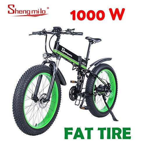 Vélos électriques : Shengmilo Vélo Électrique Pliant, Vélo De Neige De Montagne 26 Pouces, Batterie Au Lithium 48V / 13aH Incluse (Vert)