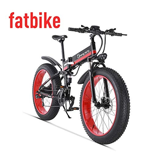 Vélos électriques : Shengmilo Vélo électrique 500w / 1000w 26 'Pliant Le vélo de Montagne E 48v 13ah (Rouge, 1000W)