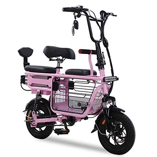 Vélos électriques : SHENXX Vélo électrique au Lithium de 12 Pouces, vélo électrique Pliant Urbain, Moteur 48V350W, Batterie Grande capacité 48V15A, Vitesse maximale de 30 km, kilométrage Maximal de 60 km, Rose