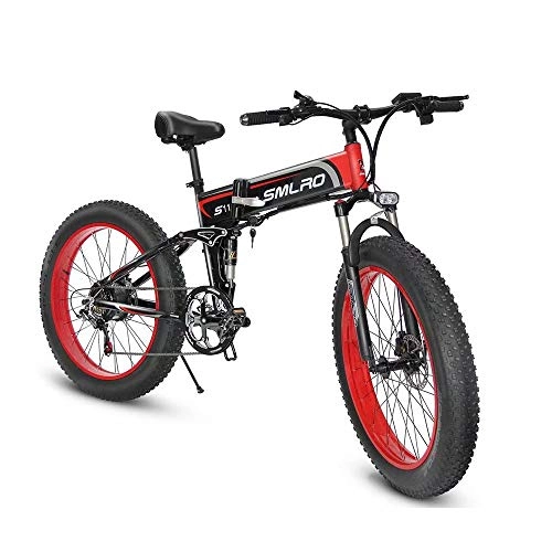 Vélos électriques : SMLRO 26''Folding Vélos Électriques pour Adultes, Fat en Alliage D'aluminium Pneus E-Bikes Vélos Tout Terrain, 48V 14.5Ah Amovible Au Lithium-ION Rechargeable avec 3 Modes D'équitation