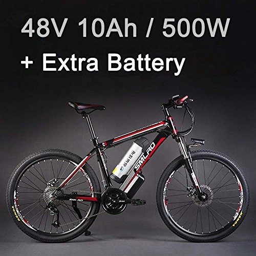 Vélos électriques : SMLRO 26" vlo lectrique d'alliage d'aluminium 48V 500W, 27 Vitesses vlo de Montagne, adoptent des Freins Disque d'huile(10Ah Rouge Plus la Batterie)