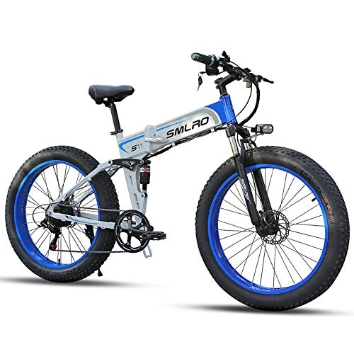 Vélos électriques : SMLRO Vélos électriques Pliant pour Adultes, 26" VTT électrique avec Moteur Haute Vitesse 350W / 500W / 1000W, Fat Bike avec Batterie Amovible au Lithium 48V 10.4Ah pour Hommes Femmes