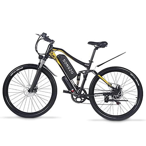 Vélos électriques : SONGZO Vélo électrique 27, 5 Pouces Vélo De Montagne électrique avec Batterie Lithium-ION 48V 15Ah, Levier de Vitesses Shimano 7 et Double amortisseurs
