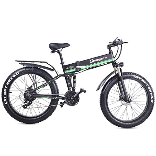Vélos électriques : Style wei Vélo électrique 48V 1000W Mens VTT Neige vélo Pliant Pliant E-Bike 4.0 Fat Tire Bike 48V Batterie au Lithium (Color : Green)