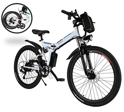 Vélos électriques : SummerRio Vlo Electrique Pliable Homme Vlo Electrique Pliant de Montagne VTT E-Bike Adulte 26 Pouces avec Batterie Li-ION 36V (EU Stock) (Blanc) (Prise EU)