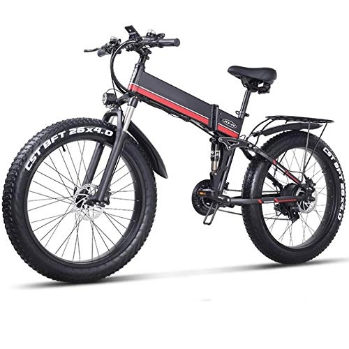Vélos électriques : TANCEQI Vélo électrique pliable pour adultes de 66 cm - Gros pneus - Batterie au lithium 12 Ah - 21 vitesses - Pour la plage, le cruiser - Avec siège arrière - Écran LCD