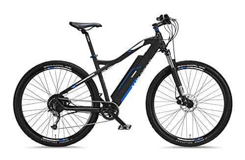 Vélos électriques : Telefunken Vélo électrique de montagne en aluminium, dérailleur Shimano à 9 vitesses – VTT Pedelec 29", moteur arrière 250 W, freins à disque, anthracite / bleu, montant M920