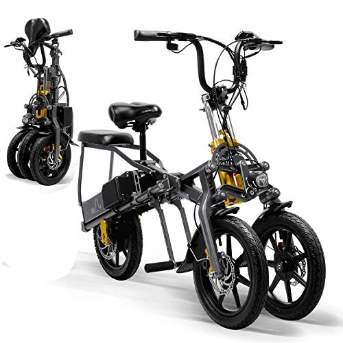 Vélos électriques : Tricycle Électrique Mini Pliable Tricycle 14 Pouces, Portable Adulte Scooter Électrique, 36vdualbattery60~80km