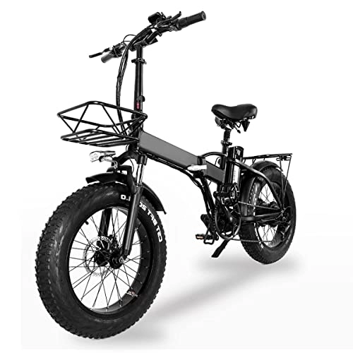 Vélos électriques : Velo Electrique Pliable Gros Pneu 20"* 4" Batterie 48V 15Ah, Vélo de Montagne de Ville Longue Autonomie, Fat Bike Electrique, Noir