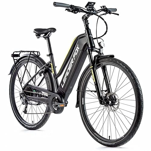 Vélos électriques : Velo Electrique-VAE City Leader Fox 28'' Sandy 2021 Femme Noir Mat-Jaune 7v Moteur Roue AR bafang 36v 45nm Batterie 15ah (20'' - h52cm - Taille l - pour Adulte de 178cm à 185cm)