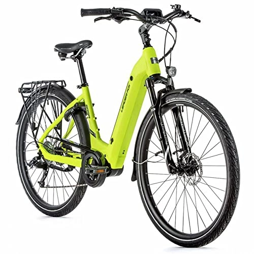 Vélos électriques : Velo electrique-vae vtc leader fox 28'' saga 2021 mixte moteur central bafang m300 36v 250w 80nm batterie 14a jaune fluo 9v sunrace (18'' - h46cm - taille m - pour adulte de 168cm 178cm)