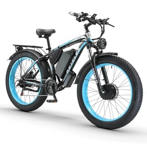 Vélos électriques : Vikzche Q K800 23AH Vélo électrique à Double Moteur, Batterie Samsung 35E, pneus 26 × 4, 0 Pouces, Freins à Disque hydrauliques. (Bleu)