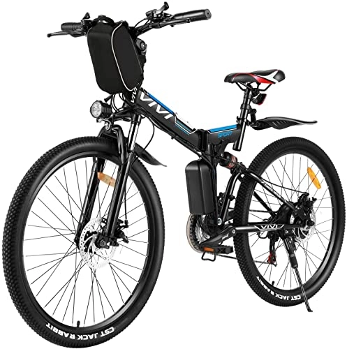 Vélos électriques : Vivi 26" Vélo Électrique Pliable, 250W VTT Électrique Homme Femme, Vélo Électrique en Montagne pour Adulte, Batterie Amovible Professionnel 21 Vitesses E-Bike (Le Noir)