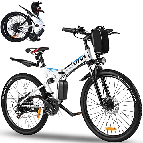 Vélos électriques : Vivi Vélo Électrique Pliable, 26" VTT Electrique Homme Femme, 250W Vélo Électrique en Montagne pour Adulte, Batterie Amovible 36V / 8AH, Professionnel 21 Vitesses E-Bike, Jusqu'à 25km / h(Blanc)