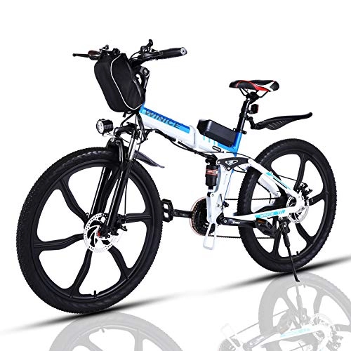 Vélos électriques : VIVI Vélo Électrique Pliable Adulte Vélo de Montagne avec 26" Roue Intégrée, Moteur 350W, Batterie 36V / 8Ah / Engrenages 21 Vitesses / 32km / h / Kilométrage de Recharge Jusqu'à 40km (Bleu)