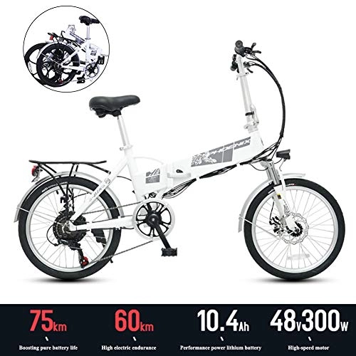 Vélos électriques : Vlo De Montagne Pliable pour Vlo lectrique, 20" Pneus Vlo lectrique pour Vlo Ebike 300 W, Batterie Au Lithium 36V 8Ah, Shimano 7 Vitesses, Blanc