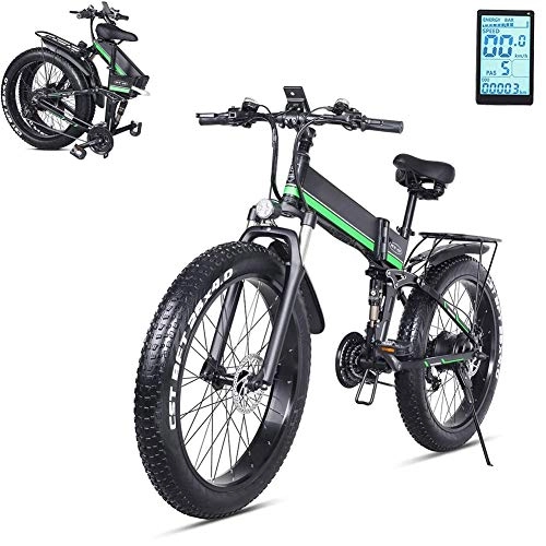 Vélos électriques : VTT Electrique Homme 1000W, VTT Electrique Pliant avec Batterie au Lithium Amovible et Phares LED Conduite Confortable et Sre Durable et tanche (Color : Green)