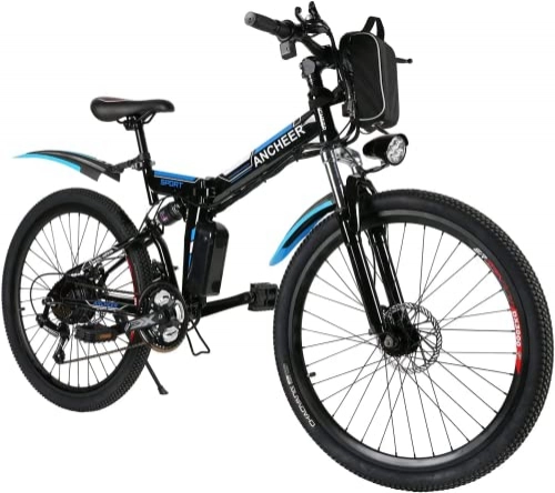 Vélos électriques : VTT électrique ANCHEER 26 Pouces, vélo Pliant électrique Adulte, avec Batterie Lithium 36V 8Ah, vélo électrique Professionnel 21 Vitesses.