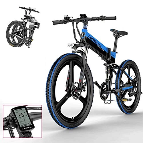 Vélos électriques : Vélo de Montagne Électrique 26", VTT Pliable Electrique avec Batterie au Lithium Amovible Système Anti-Vol Conception Légère Classe Étanche IP54 (Color : Black-Blue)