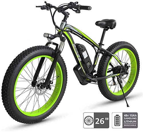 Vélos électriques : Vélo de Montagne électrique, 48V électrique Vélo électrique VTT, 26 '' Fat Tire E-Bike 21 Plage Cruiser Hommes Sport VTT Suspension Avant 350W Roue arrière Moteur, Bicyclette (Color : Green)