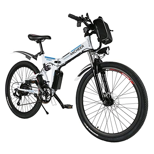 Vélos électriques : Vélo de Montagne électrique ANCHEER, vélos pliants électriques pour Adultes, vélo électrique de 26 Pouces avec Batterie au Lithium 36 V 8 Ah et Vitesses 21