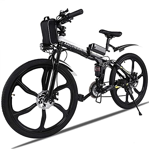 Vélos électriques : Vélo de Montagne électrique ANCHEER, vélos pliants électriques pour Adultes, vélo électrique de 26 Pouces avec Batterie au Lithium 36 V 8 Ah et Vitesses Professionnelles 21.