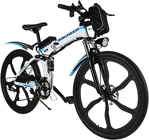 Vélos électriques : Vélo de Montagne électrique ANCHEER, vélos pliants électriques pour Adultes, vélo électrique de 26 Pouces avec Batterie au Lithium 36 V 8 Ah et Vitesses Professionnelles 21