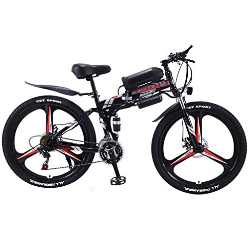 Vélos électriques : Vélo de montagne électrique pliant, 26 pouces avec batterie amovible au lithium-ion (36V8AH350W), 3 modes de fonctionnement, vélo électrique 21 / 27 vitesses (roue à rayons / roue intégrée), noir roug