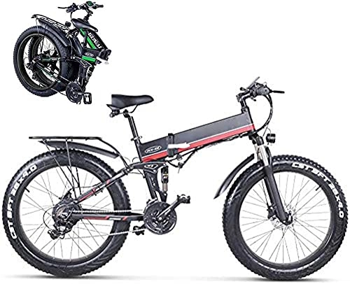 Vélos électriques : Vélo de montagne électrique pliant pour adultes 26inch E-vélo pour adulte 48V 1000W Haute vitesse Ebike 12 8 AH Déphalable Lithium Battery Travel Aidés Bike Electric Tire Fat Tree Vélo-rouge Evol