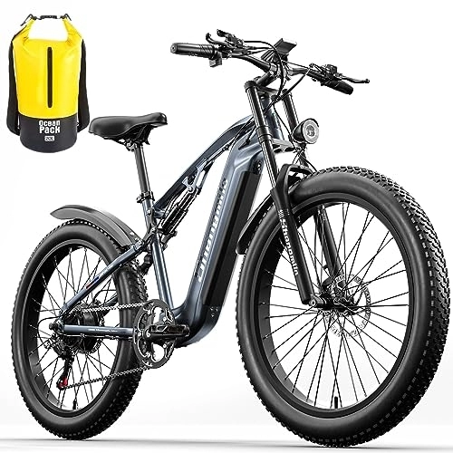 Vélos électriques : Vélo de montagne électrique pour adulte 26 pouces, moteur BAFANG 48 V 17, 5 Ah batterie amovible longue portée, vélo électrique avec siège et pédales